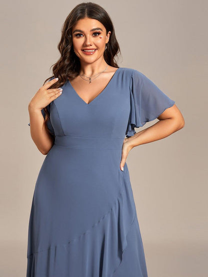 pretty OREE|Plus Size Elegant Lotus Sleeves Chiffon Bridesmaid Dress