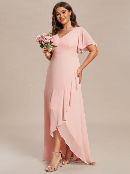 pretty OREE|Plus Size Elegant Lotus Sleeves Chiffon Bridesmaid Dress