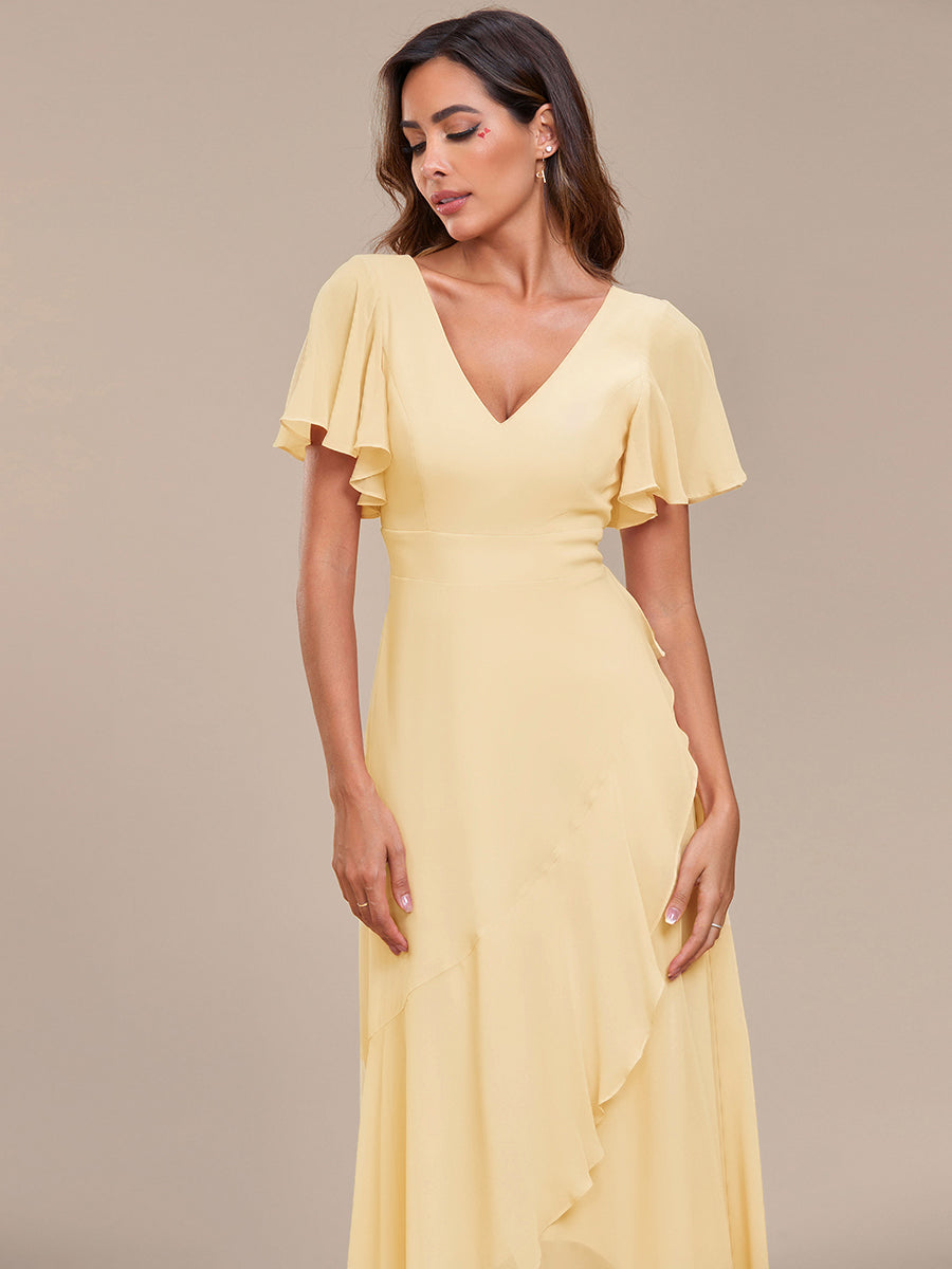ever OREE|Ruffles Sleeve V-Neck Chiffon Bridesmaid Dress