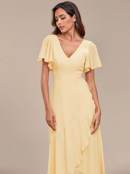 ever OREE|Ruffles Sleeve V-Neck Chiffon Bridesmaid Dress