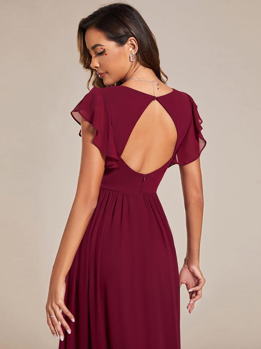 ever LILYANA|Back Cutout A-Line Pleated Ruffles Sleeve Chiffon Bridesmaid Dress