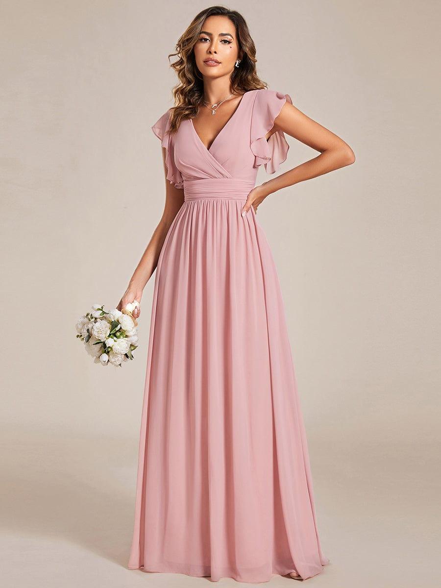 ever LILYANA|Back Cutout A-Line Pleated Ruffles Sleeve Chiffon Bridesmaid Dress