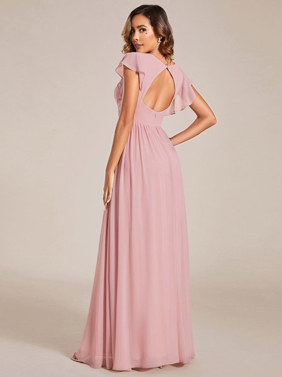 ever LILYANA|Back Cutout A-Line Pleated Ruffles Sleeve Chiffon Bridesmaid Dress