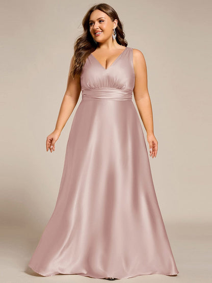 ever INDY|Double V-neck Satin Maxi Formal Dress with Pockets