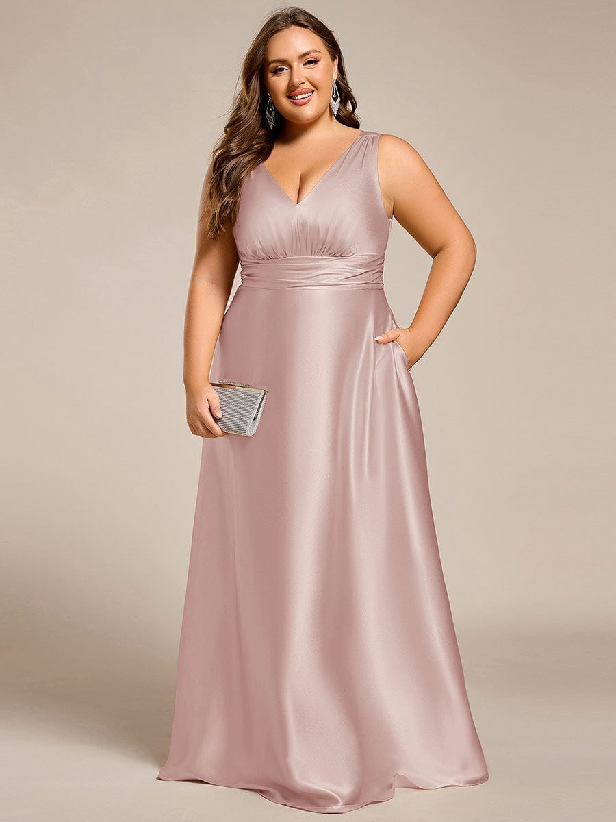 ever INDY|Double V-neck Satin Maxi Formal Dress with Pockets