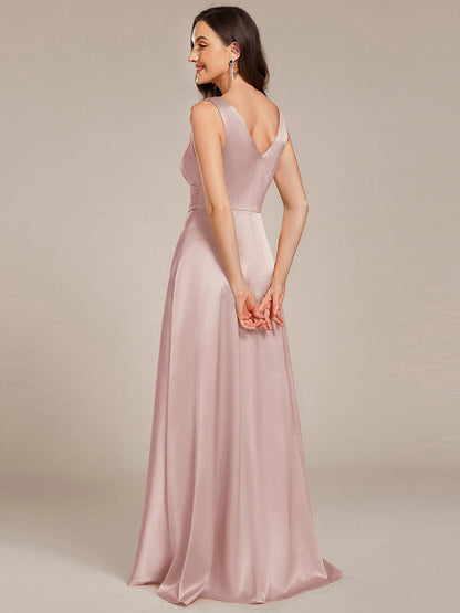 ever INDY|Double V-neck Satin Maxi Formal Dress with Pockets