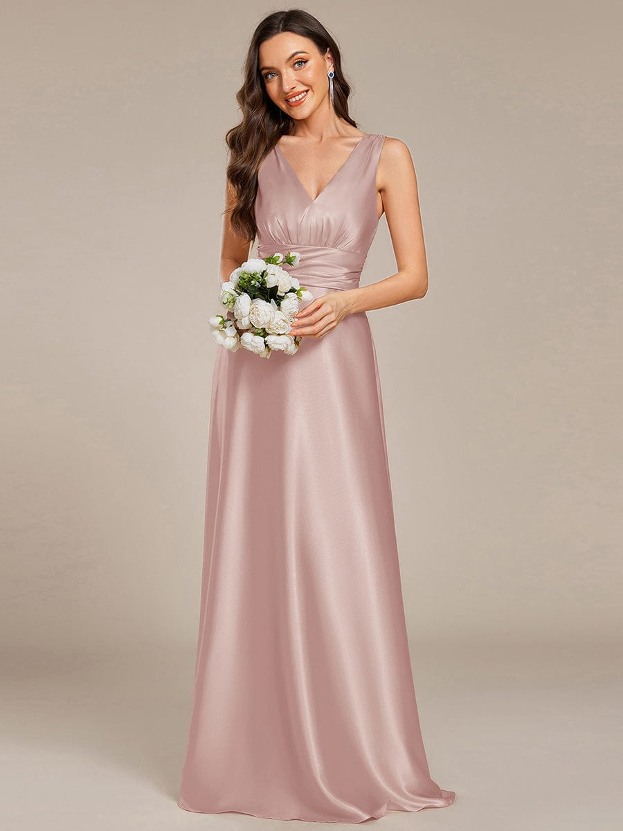 ever INDY|V-neck Empire Waist Satin Maxi Bridesmaid Dress with Pockets