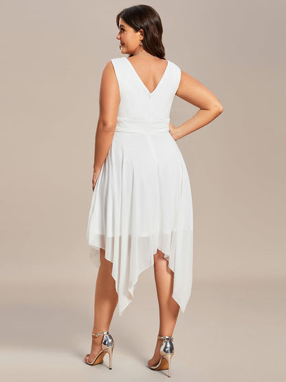 pretty ELORA|Plus Size Double V Neck Ruched-Waist Midi Chiffon Bridesmaid Dress