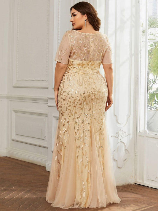 pretty JADEN|Floral Sequin Print Plus Size Mermaid Tulle Evening Dress