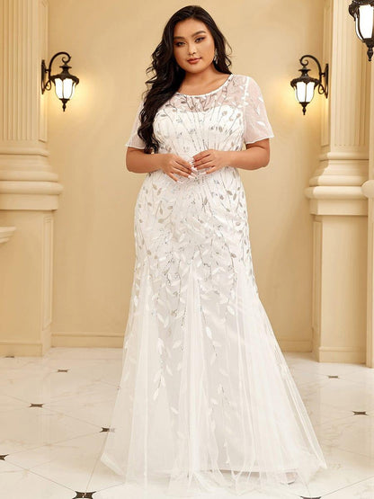 pretty JADEN|Floral Sequin Print Plus Size Mermaid Tulle Evening Dress