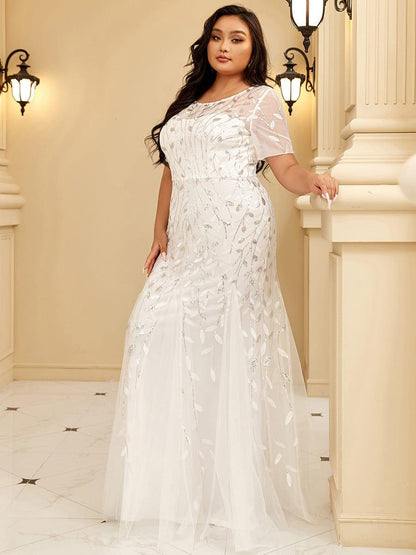 pretty JADEN|Floral Sequin Print Plus Size Mermaid Tulle Evening Dress