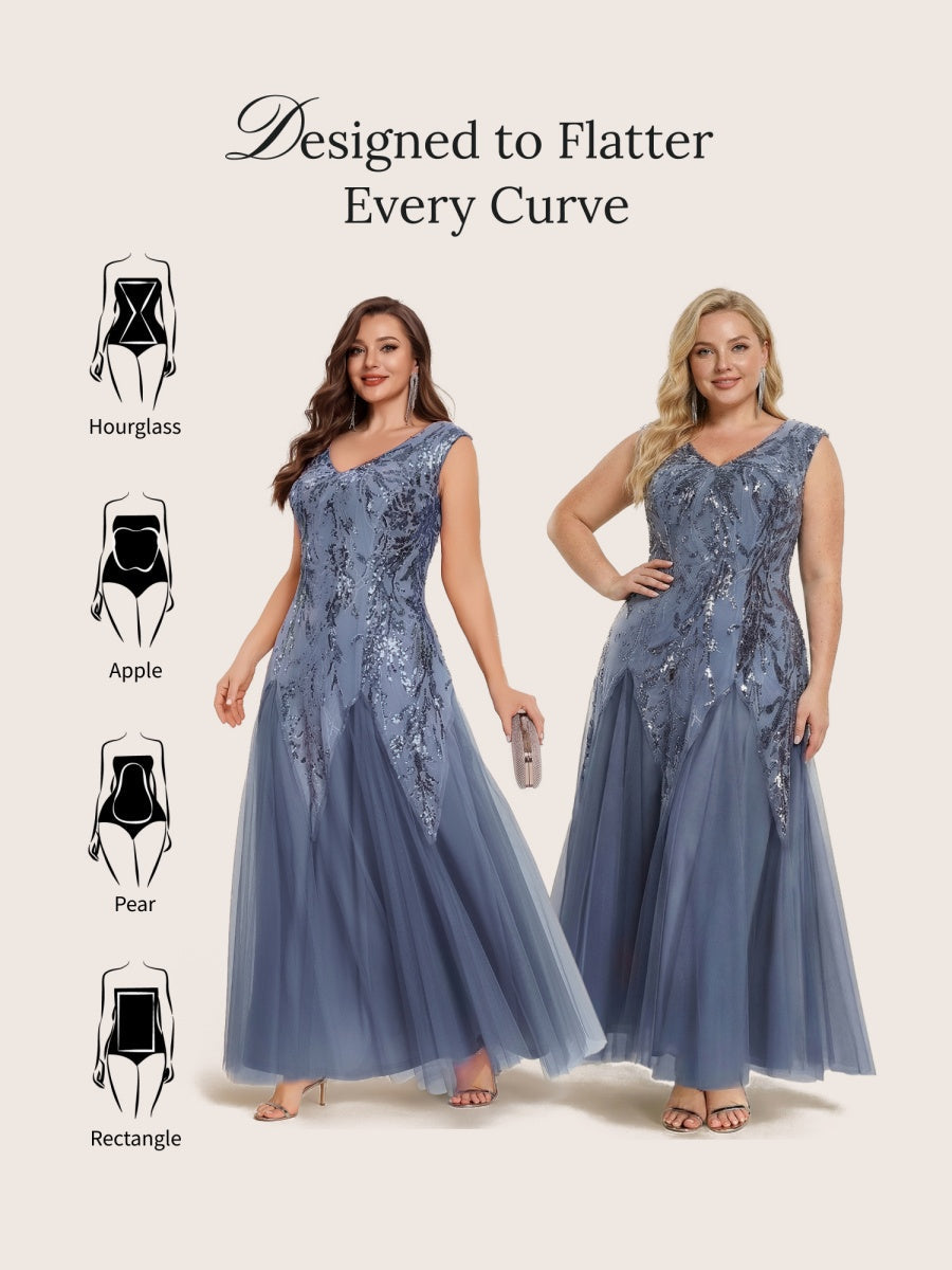 pretty FREYA|Plus Size Glitter High Stretch Cap Sleeve Tulle Mother of the Bride Dress