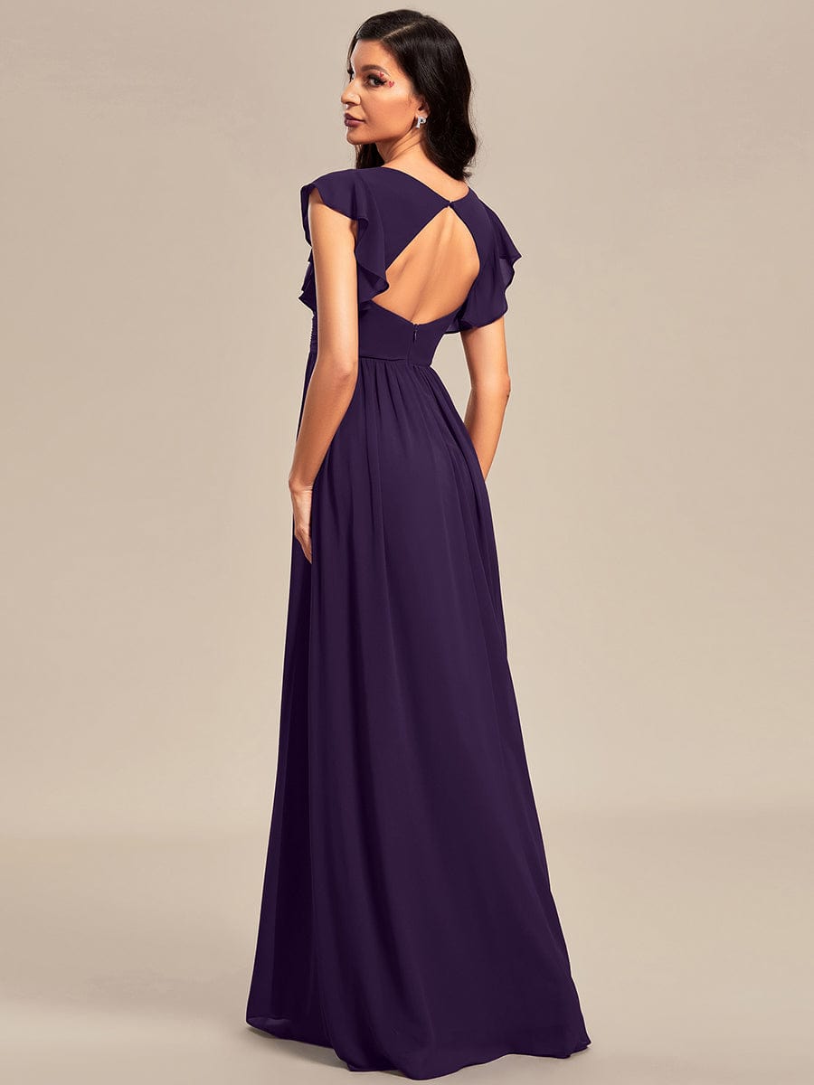 ever LILYANA|Back Cutout A-Line Pleated Ruffles Sleeve Chiffon Bridesmaid Dress