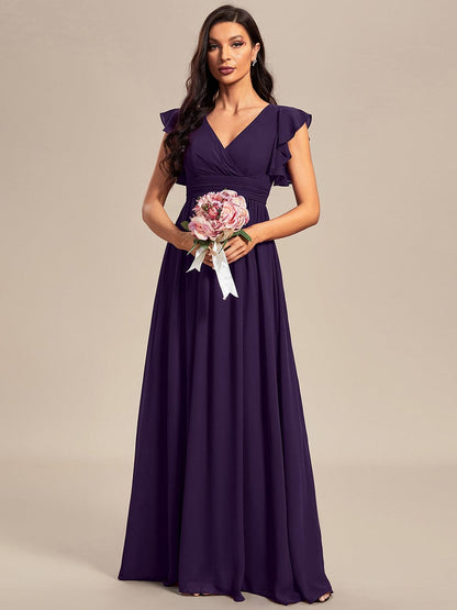 ever LILYANA|Back Cutout A-Line Pleated Ruffles Sleeve Chiffon Bridesmaid Dress